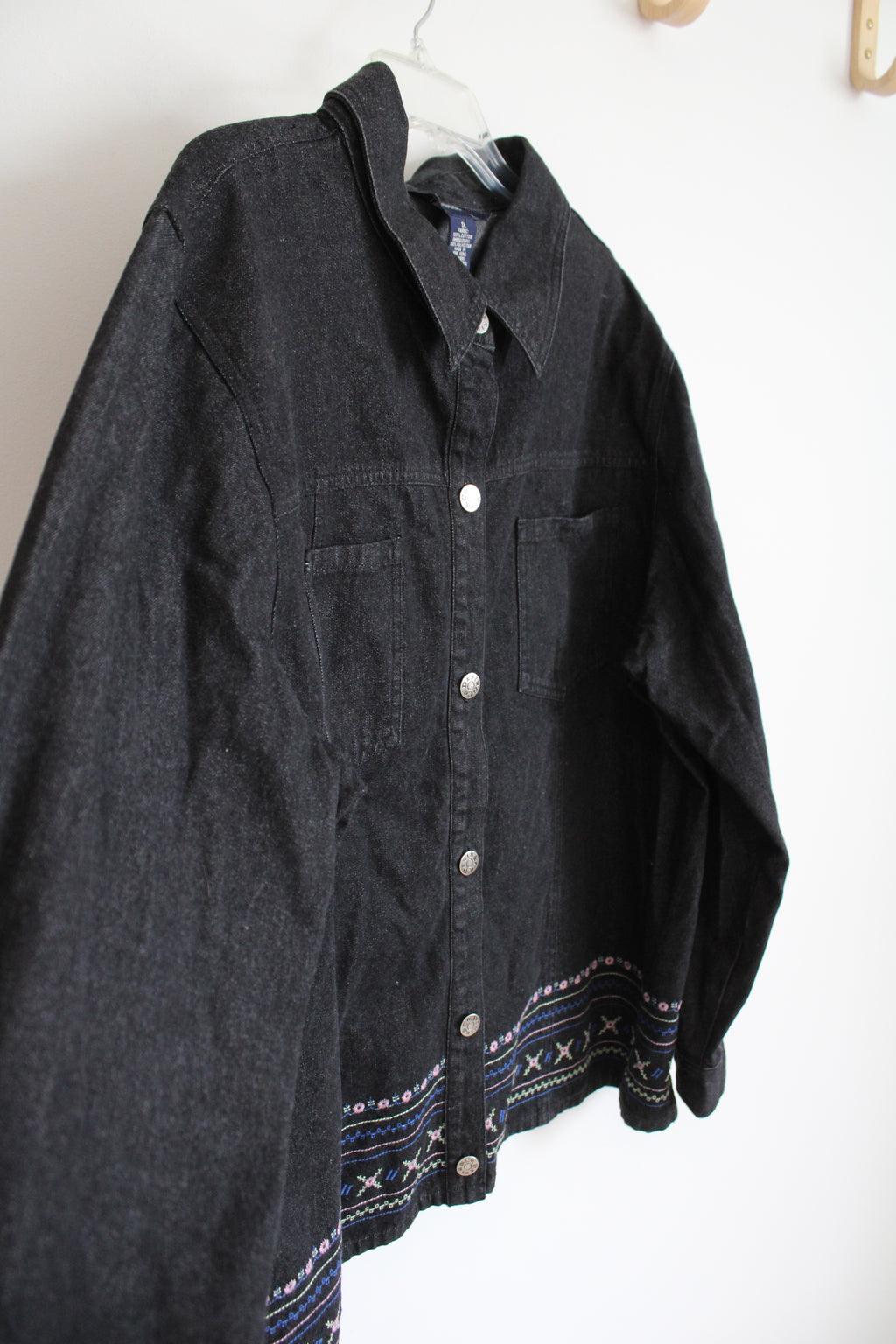 Denim & Co. Embroidered Black Denim Jacket | 1X