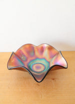Vintage Iridescent Brown/Orange Ruffled Edge Glass Bowl