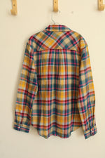 NEW Eddie Bauer Multicolor Flannel Button-down Shirt with Fox Embroidery | 14