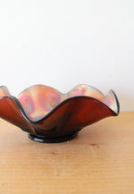Vintage Iridescent Brown/Orange Ruffled Edge Glass Bowl