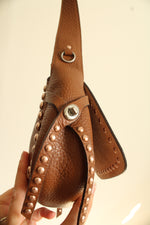Coach Saddle Rivet Stud Pebbled Leather Dakota Mini Crossbody Swing Bag