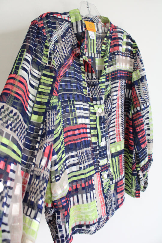 Ruby Rd. Multi-Colored Button Down Long Sleeved Top | 14