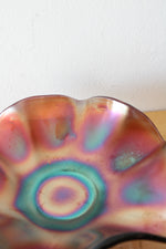 Vintage Iridescent Brown/Orange Ruffled Edge Glass Bowl