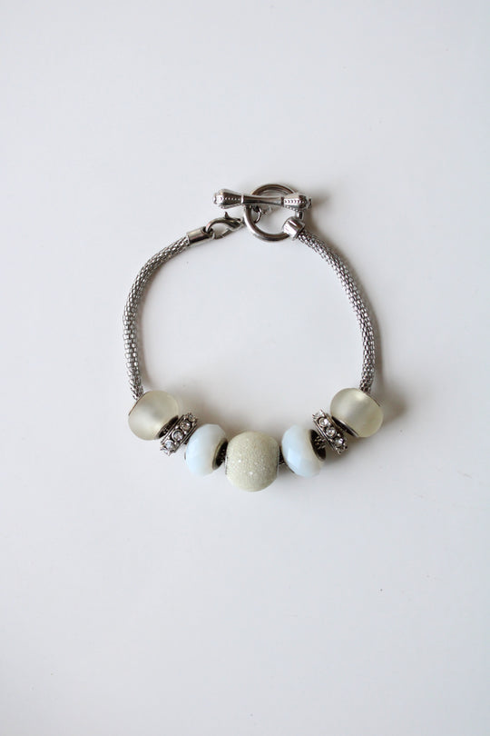 Glass Beaded Silver Toggle Bracelet
