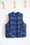Pink Soup Blue & Black Plaid Hooded Puffer Vest | L