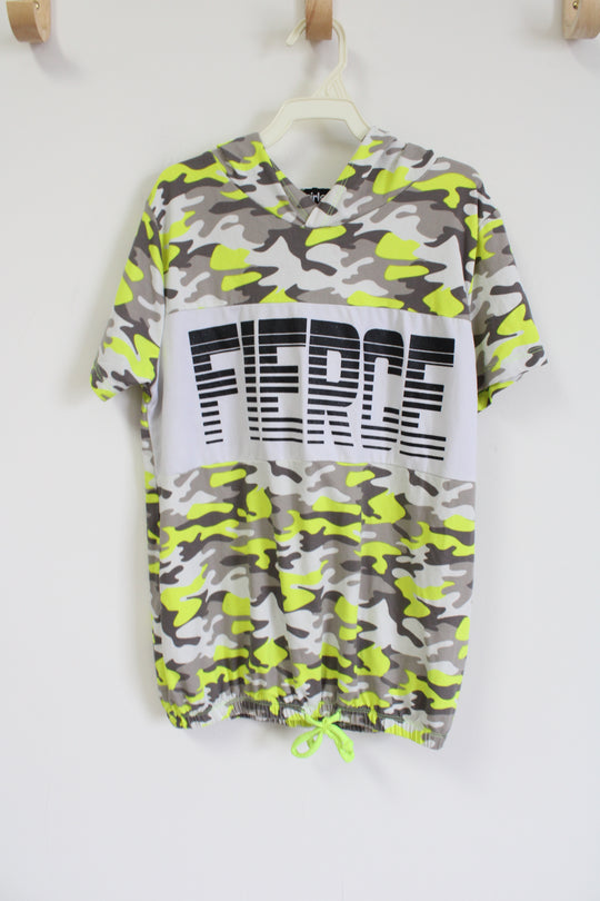Girls Fierce Green Camo Hooded Shirt | 14/16