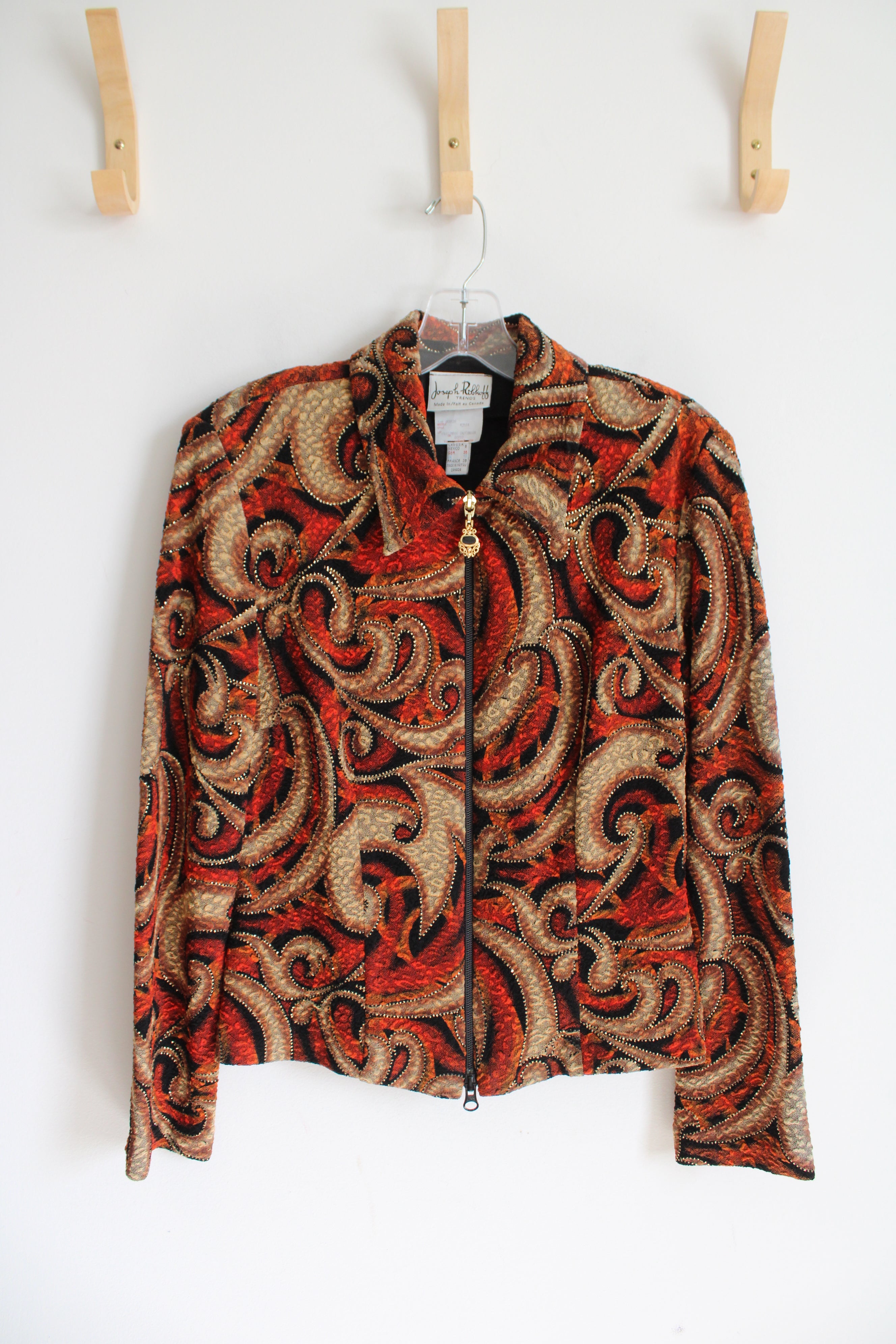 Joseph Ribkoff Black Orange & Brown Patterned Full Zip Jacket | 8