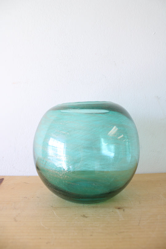 Teal Gold Glitter Swirl Round Vase