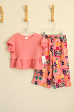 NEW Jumping Beans Pink Ruffle Shirt and Wide Leg Printed Pants Set | 2T
