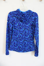 Nike Pro Dri-Fit Blue Checkered Patterned Athletic Fleece Lined Hoodie | S