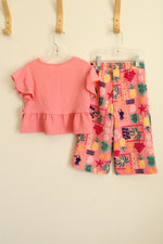NEW Jumping Beans Pink Ruffle Shirt and Wide Leg Printed Pants Set | 2T