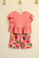 NEW Jumping Beans Pink Ruffle Shirt and Wide Leg Printed Pants Set | 2T