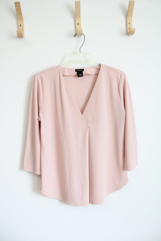 Ann Taylor Light Pink Long Sleeved V-Neck Top | M