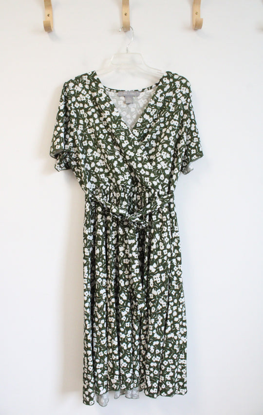 Lark & Grey Green & White Floral Midi Dress | 1XL
