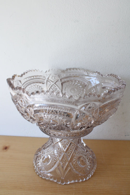 Vintage Pale Lavendar Glass Punch Bowl & Pedestal Stand