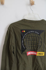 American Eagle Standard Fit Olive Green Known Around The World Long Sleeved Shirt | S
