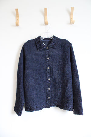 NEW Savvy By DT Studio Navy Textured Button Down Top | XL