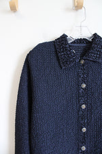 NEW Savvy By DT Studio Navy Textured Button Down Top | XL