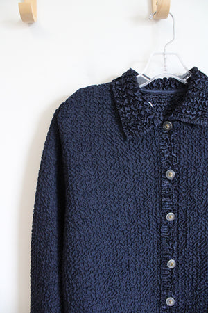 NEW Savvy By DT Studio Navy Textured Button Down Top | XL
