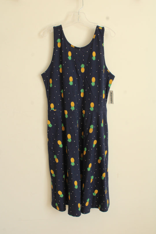 NEW Old Navy Blue with Pineapples Fit and Flare Sleeveless Dress | 10/12