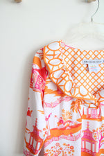 Gretchen Scott Pink & Orange Asian Patterned Collared Dress | XS