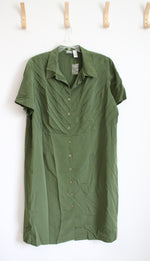 Roaman's Green Pleated Button Down Dress | 28W