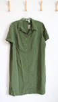 Roaman's Green Pleated Button Down Dress | 28W