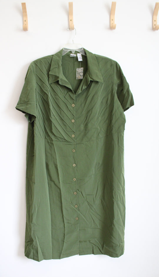 Roaman's Green Pleated Button Down Dress | 28W