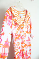 Gretchen Scott Pink & Orange Asian Patterned Collared Dress | XS