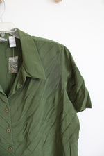 Roaman's Green Pleated Button Down Dress | 28W