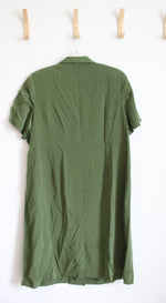Roaman's Green Pleated Button Down Dress | 28W