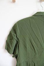 Roaman's Green Pleated Button Down Dress | 28W