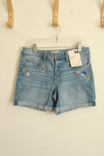 So Mid-rise Midi Cuffed Shorts with Pink and Yellow Embroidery | 14