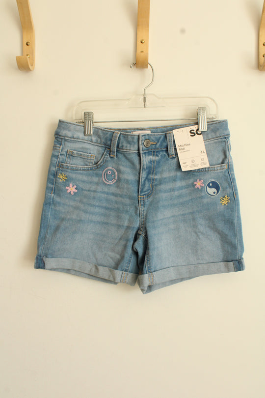 So Mid-rise Midi Cuffed Shorts with Pink and Yellow Embroidery | 14