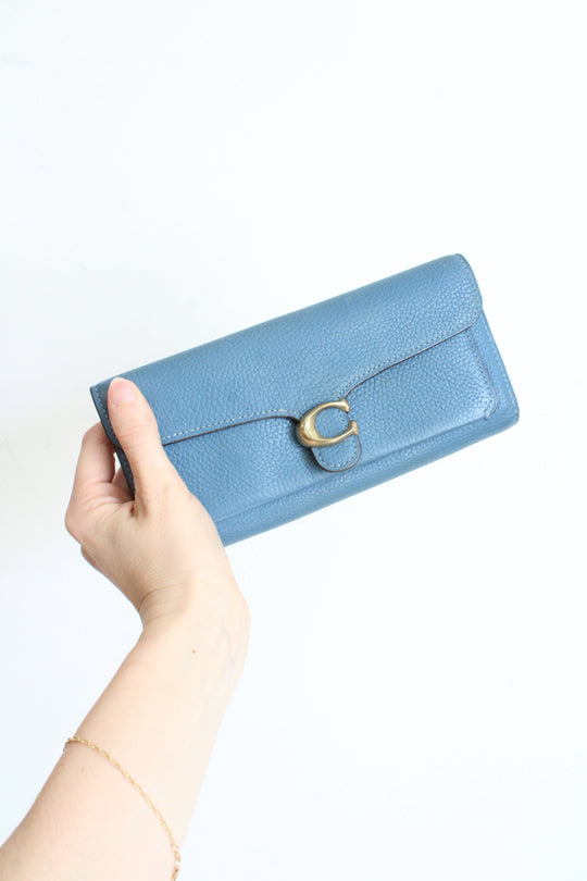 Coach Tabby Pebble Leather Dusty Blue Long Wallet