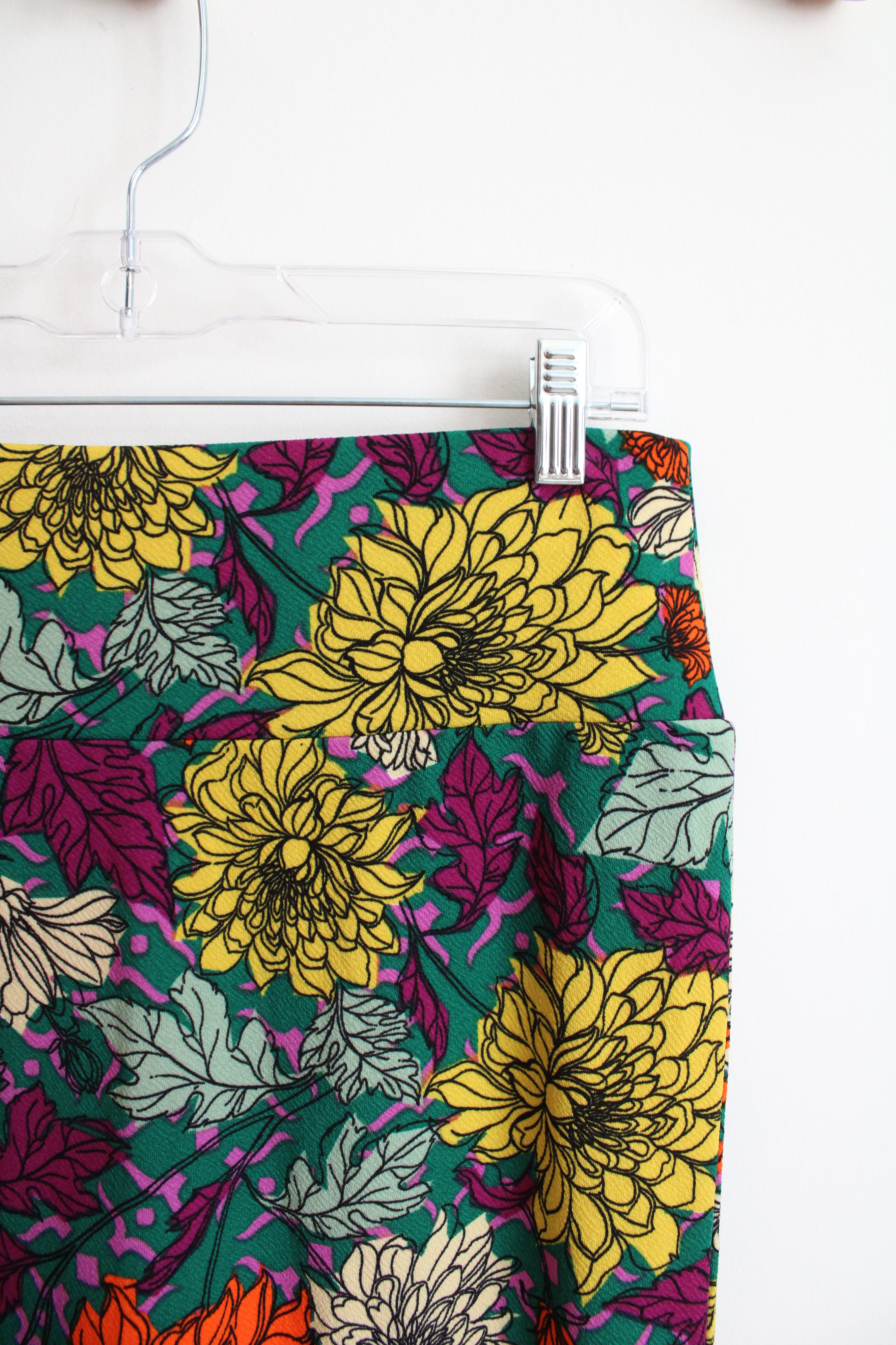 LuLaRoe Green Colorful Floral Pencil Skirt | L