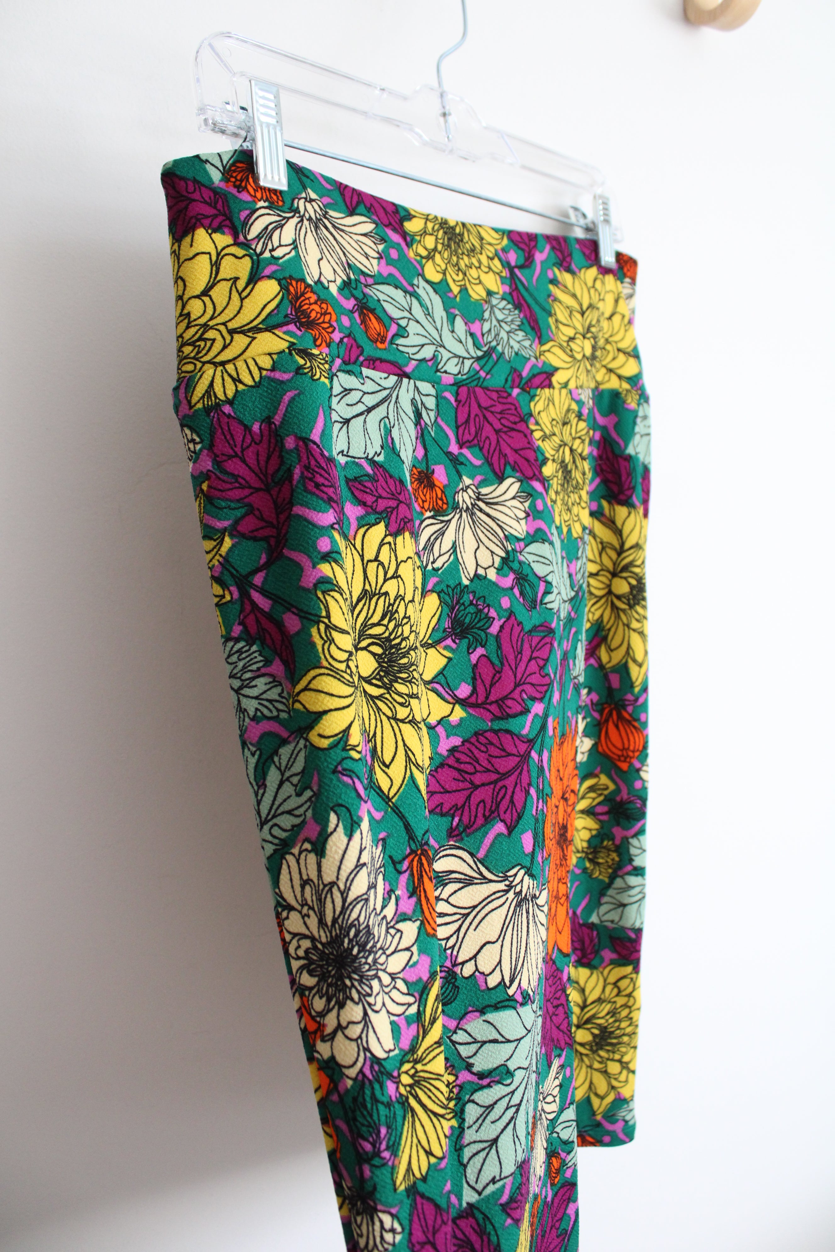 LuLaRoe Green Colorful Floral Pencil Skirt | L