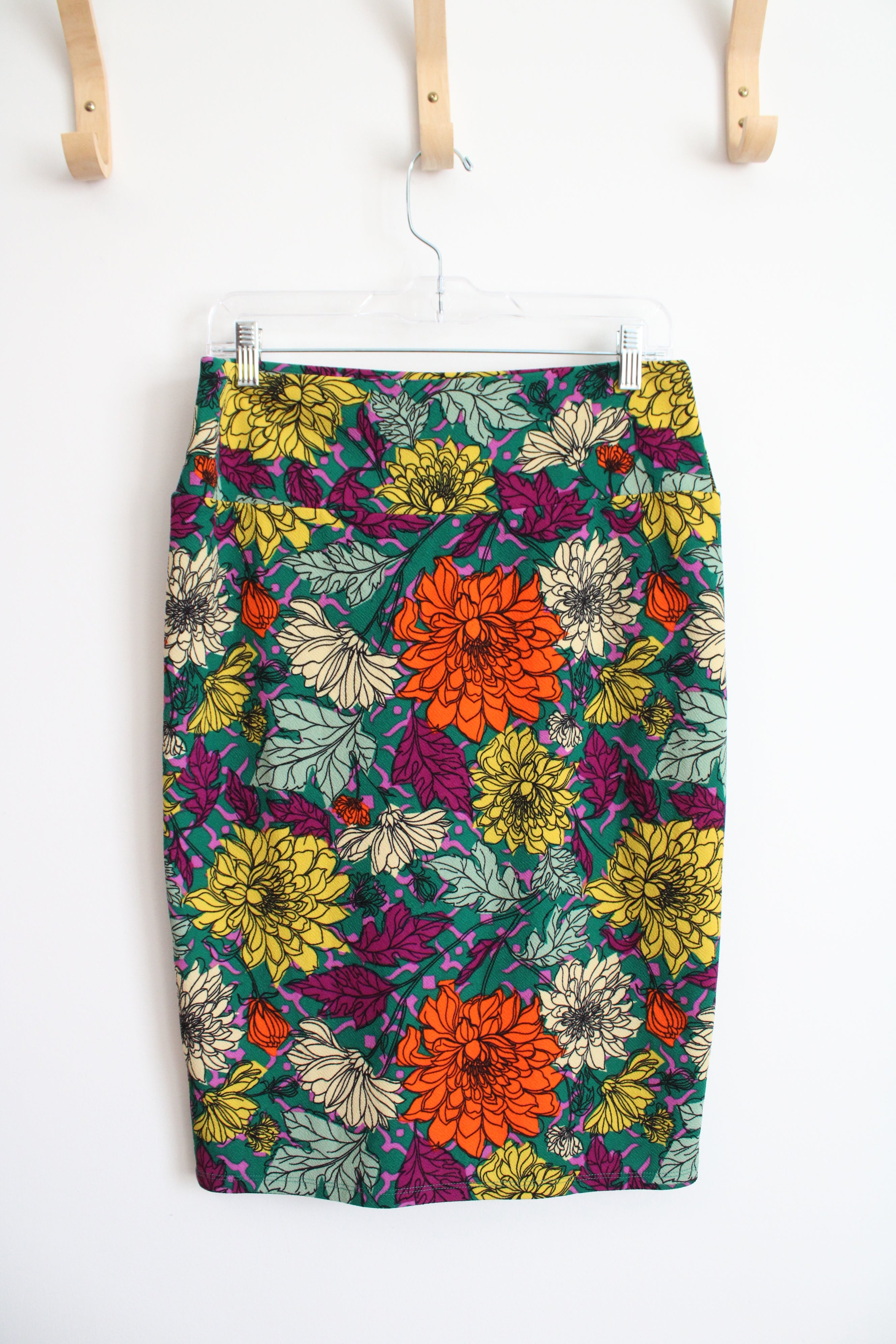 LuLaRoe Green Colorful Floral Pencil Skirt | L