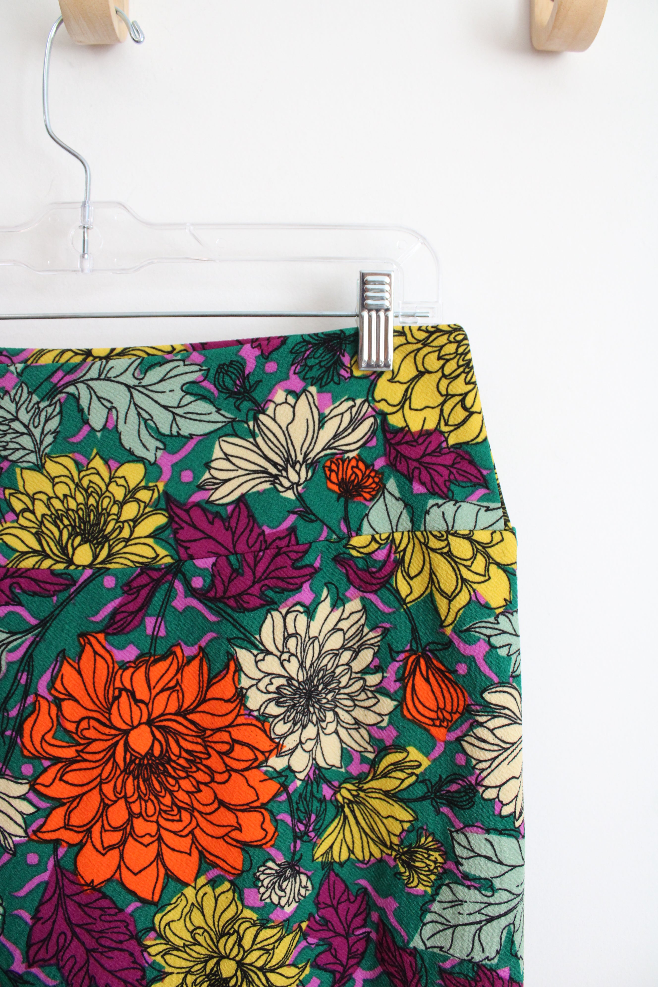 LuLaRoe Green Colorful Floral Pencil Skirt | L