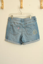 So Mid-rise Midi Cuffed Shorts with Pink and Yellow Embroidery | 14