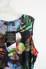 NEW Attitudes BY Renee Black Tropical Colorful Print Maxi Dress | 2X