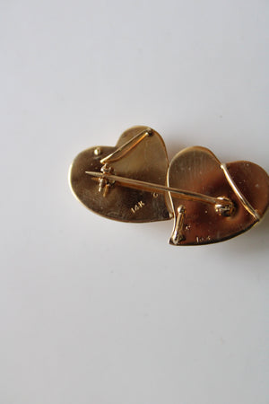 Two Heart Yellow 14KT Gold Pin