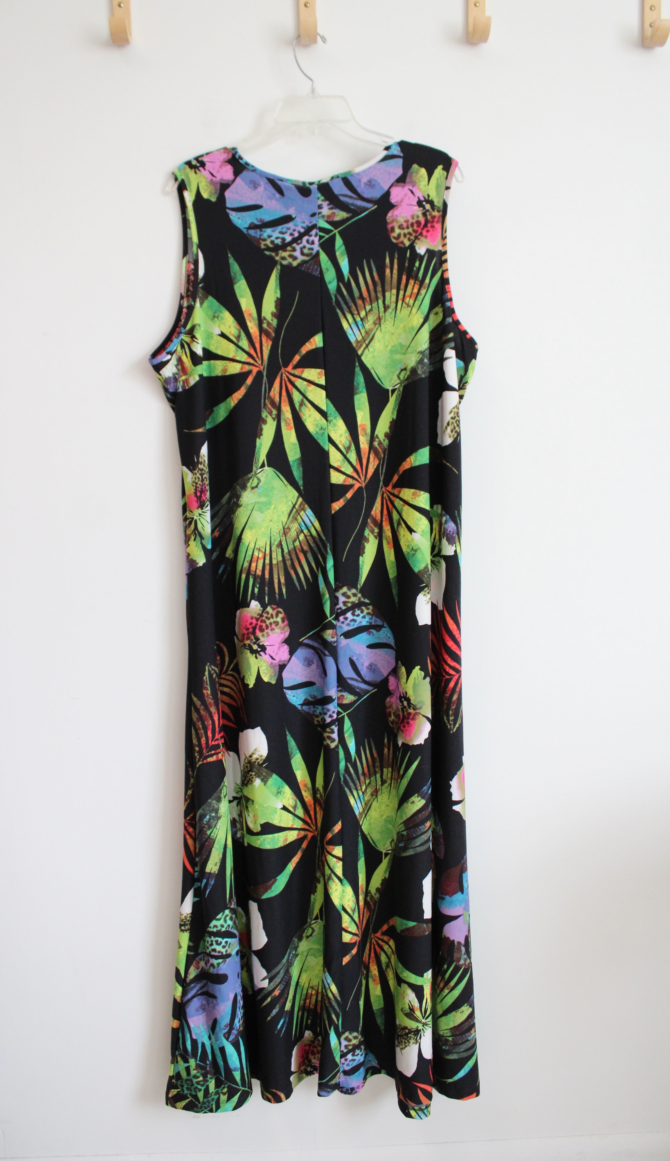 NEW Attitudes BY Renee Black Tropical Colorful Print Maxi Dress | 2X