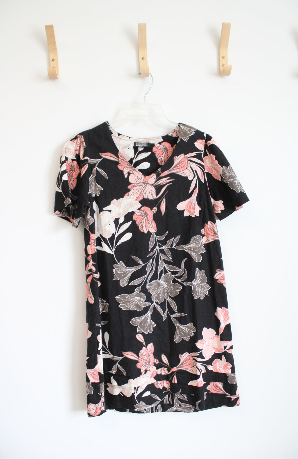 Nicole Miller Black Pink Floral Linen Blend Dress | S