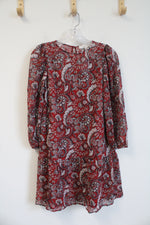 NEW LOFT Red Shimmer Paisley Flounce Dress | XXS Petite
