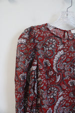 NEW LOFT Red Shimmer Paisley Flounce Dress | XXS Petite