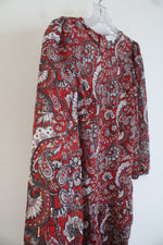 NEW LOFT Red Shimmer Paisley Flounce Dress | XXS Petite
