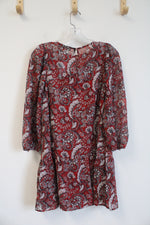 NEW LOFT Red Shimmer Paisley Flounce Dress | XXS Petite