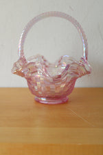 Fenton Pink Carnival Glass Woven Basket