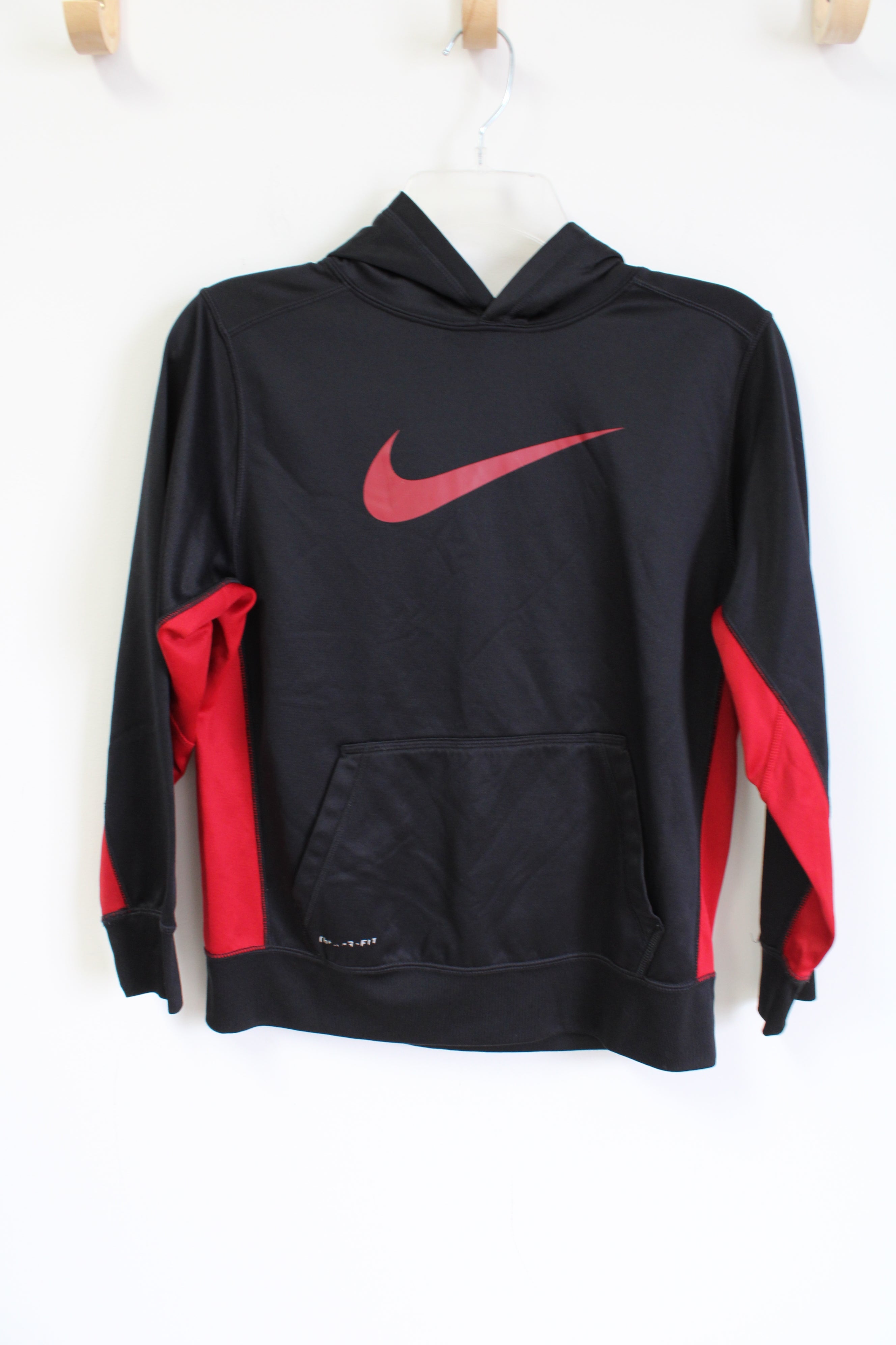 Nike Therma-Fit Black Red Fleece Lined Hoodie Youth L (14/16)